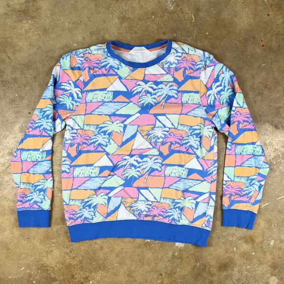 Chubbies Lounge Sweatshirt Mens L 90s Style Geometric Palm Tree Print Pullover - Picture 1 of 8